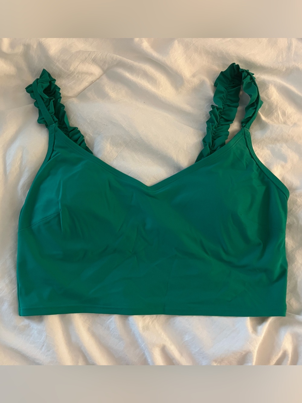 aerie Teal Scoop Swim Top with Ruffle Hem